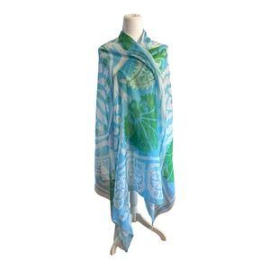 Vibrant Blue and Green Wrap- 77 in x 40.5 in